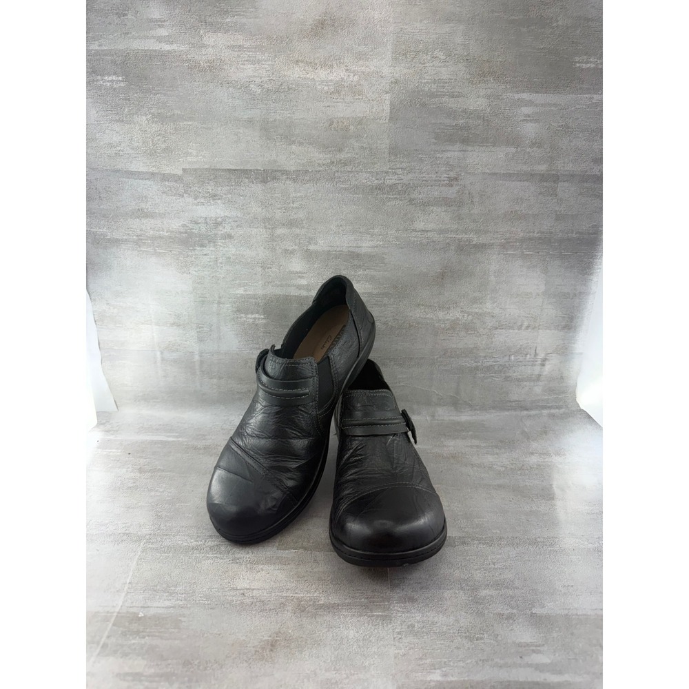 Clarks Collection Black Leather Slip On Loafers Women Sz 7.5 M Cushion Soft